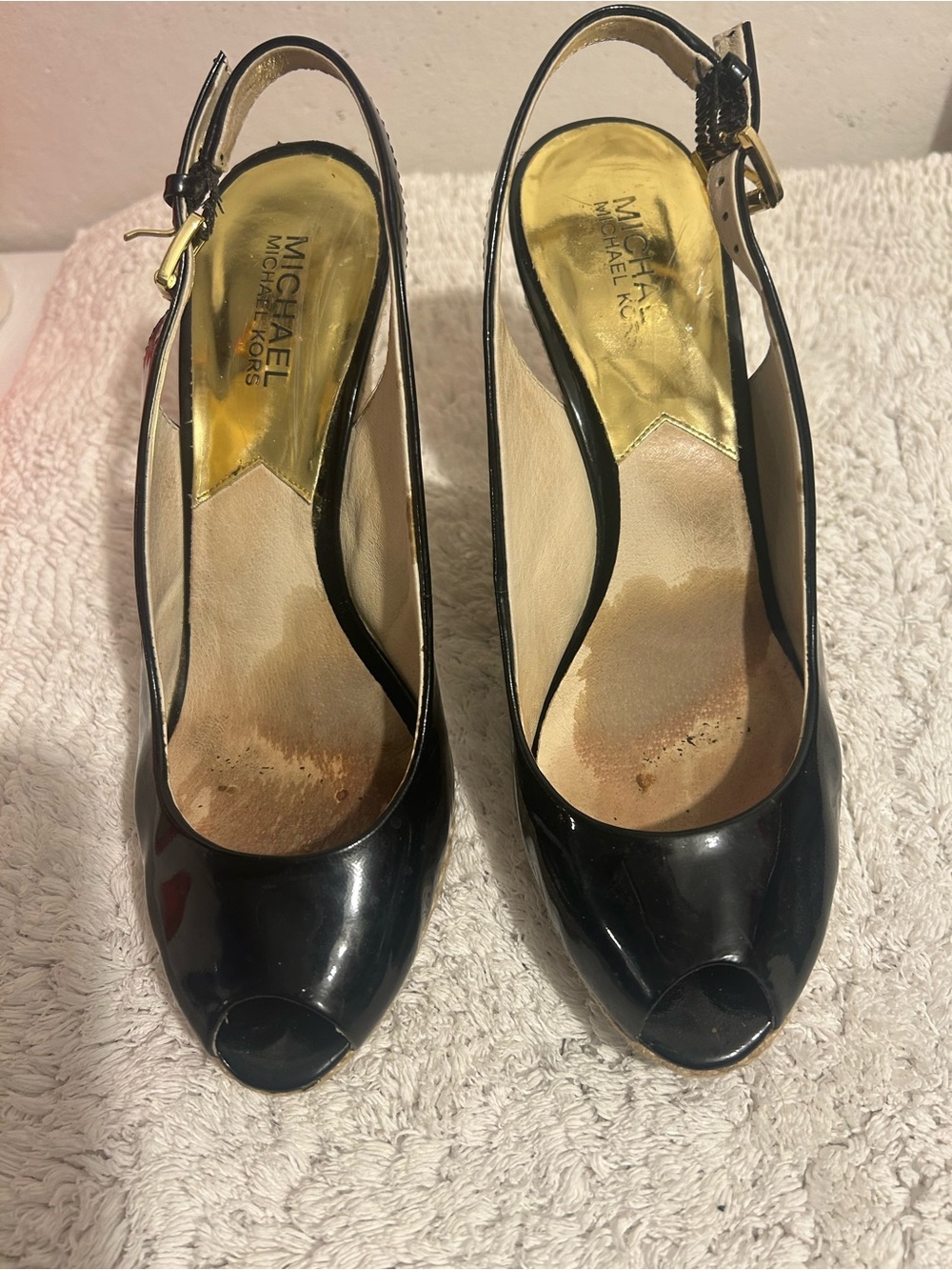 Michael Kors Black Patent Peep-Toe Slingback Heels